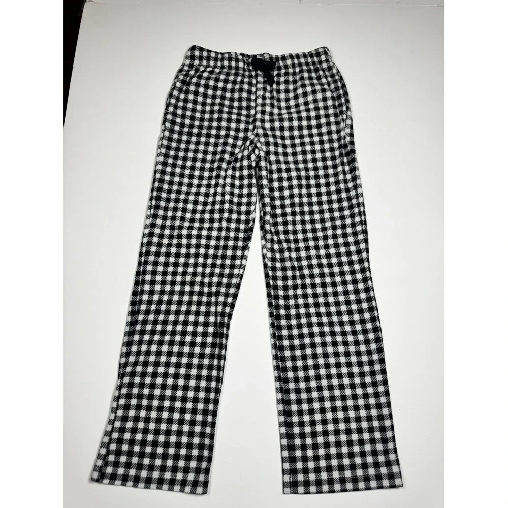 Old Navy Girls Large 10-12 Gingham‎ Fleece Pajama Pants Black Check Sleepwear